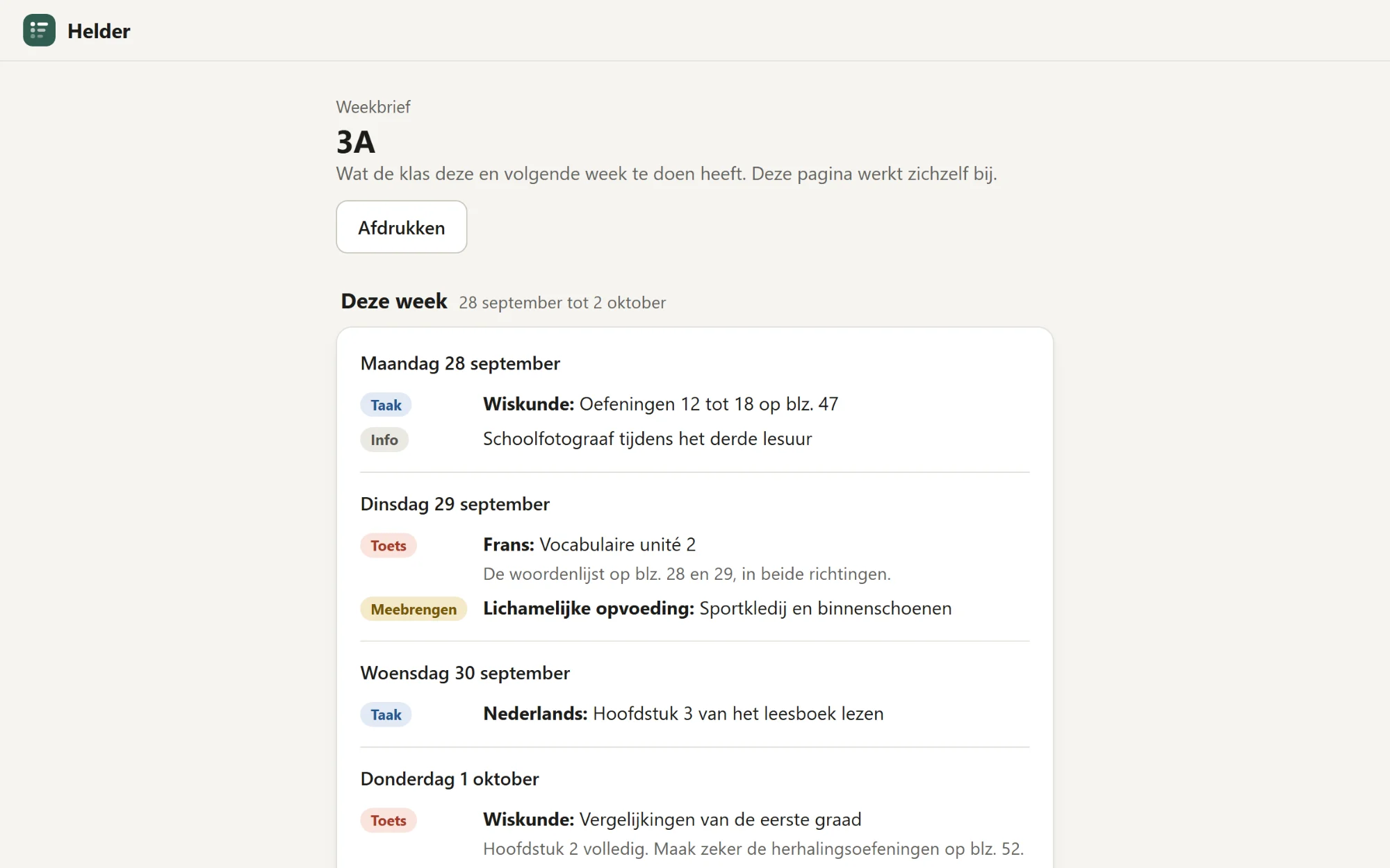De weekbrief voor ouders, zonder inloggen.